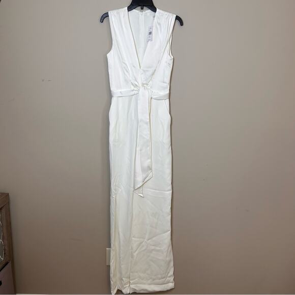 NWT Jonathan Simkhai Satin and Crepe Plunge Sleeveless White Jumpsuit Size 2 - Picture 3 of 5